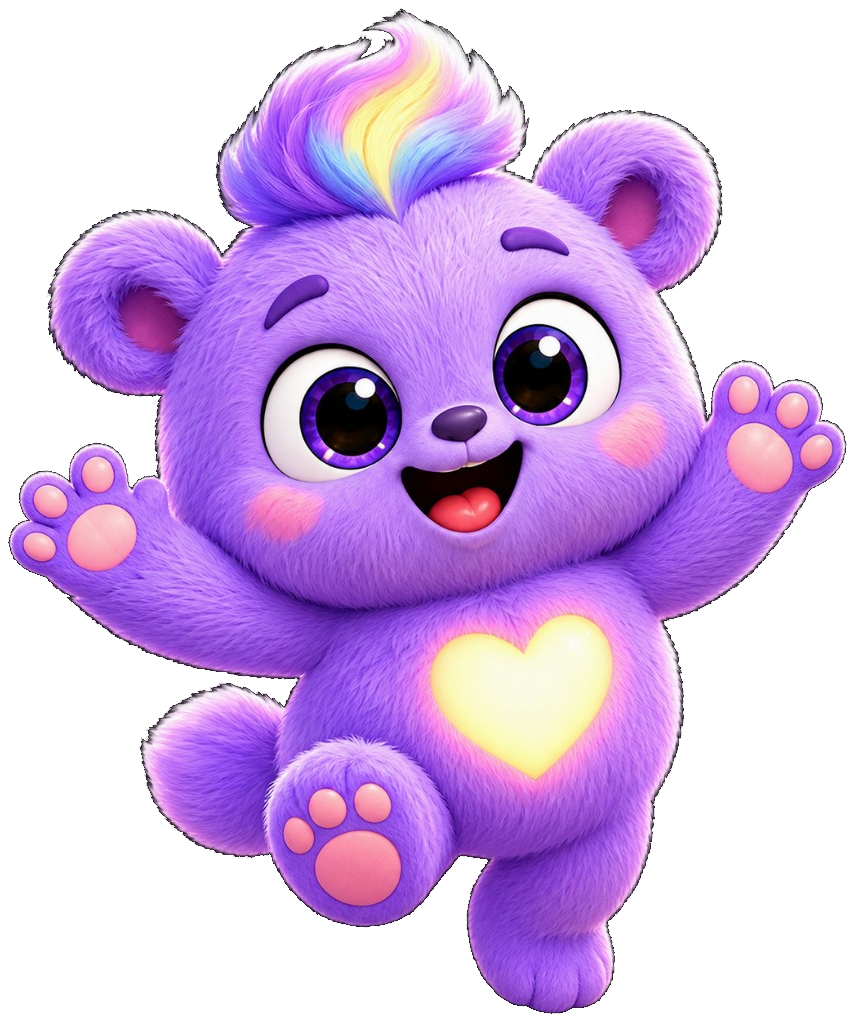 Lumi jumping with arms wide and a glowing yellow heart