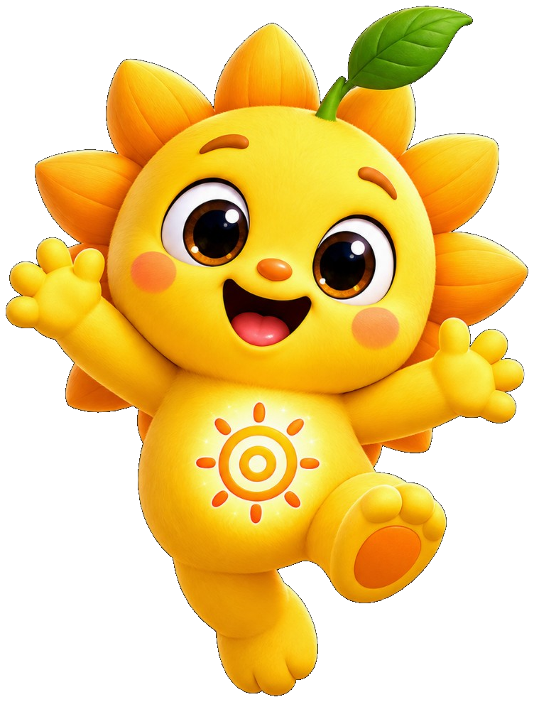 Suno, a cheerful yellow sun sprout WonderBeat dancing